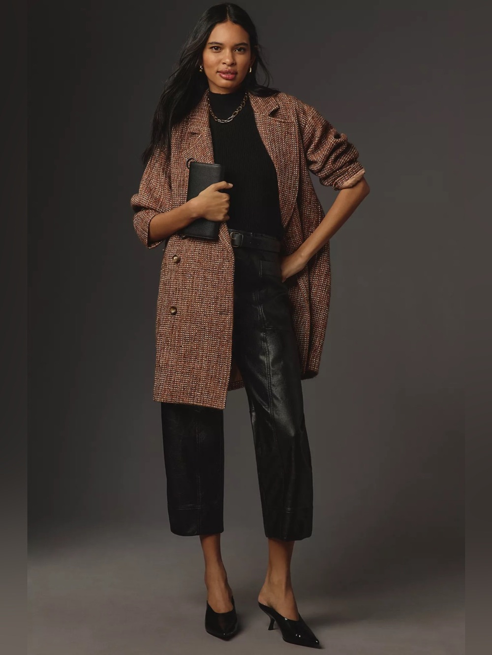 NWT Anthropologie Pilcro Brown Tweed Cocoon Oversized Coat Size Medium